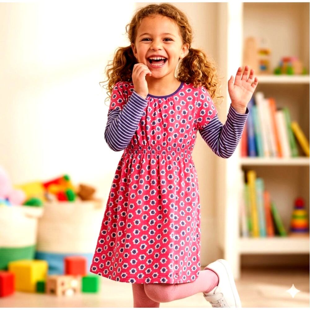 Mini Boden Mixed Print Dress Girls Size 5-6 Years Watermelon Purple Cotton